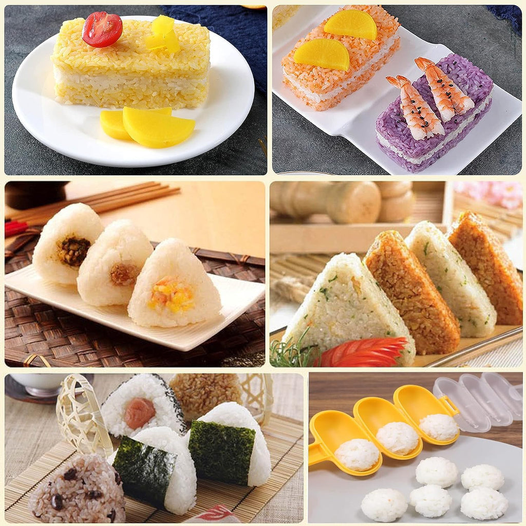 10 Pcs Onigiri Mold Set, Rice Mold Musubi Maker Mold Kit, Non Stick Musubi Maker Press Rice Ball Mold Shaker Donut Shaper Sushi Maker Tool for Kids Bento Lunch and Home DIY