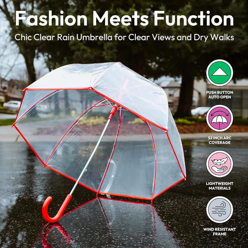 Adult Clear Bubble Rain Umbrella with Dome Canopy and Lightweight Wind and Rain Protection