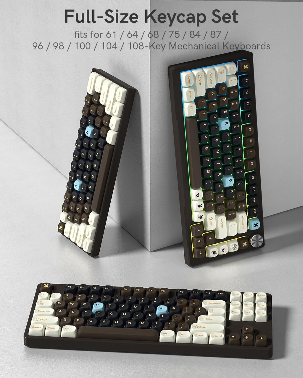 MOA Profile PBT Keycaps,132 Keys Janese Style Keycap Set with Cute Icons, Dye-Sublimation, MOA Profile,Cream Brown Theme for Most 60% 65% 75% 80% 100% US Layout Cherry MX Switches Mechanical Keyboard