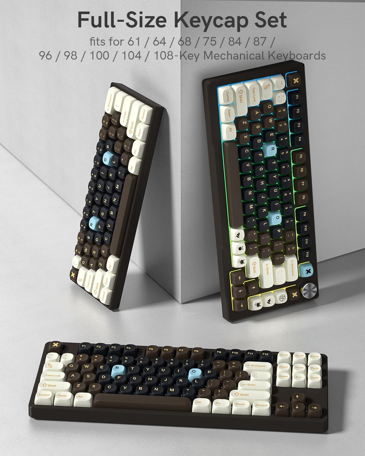MOA Profile PBT Keycaps,132 Keys Janese Style Keycap Set with Cute Icons, Dye-Sublimation, MOA Profile,Cream Brown Theme for Most 60% 65% 75% 80% 100% US Layout Cherry MX Switches Mechanical Keyboard