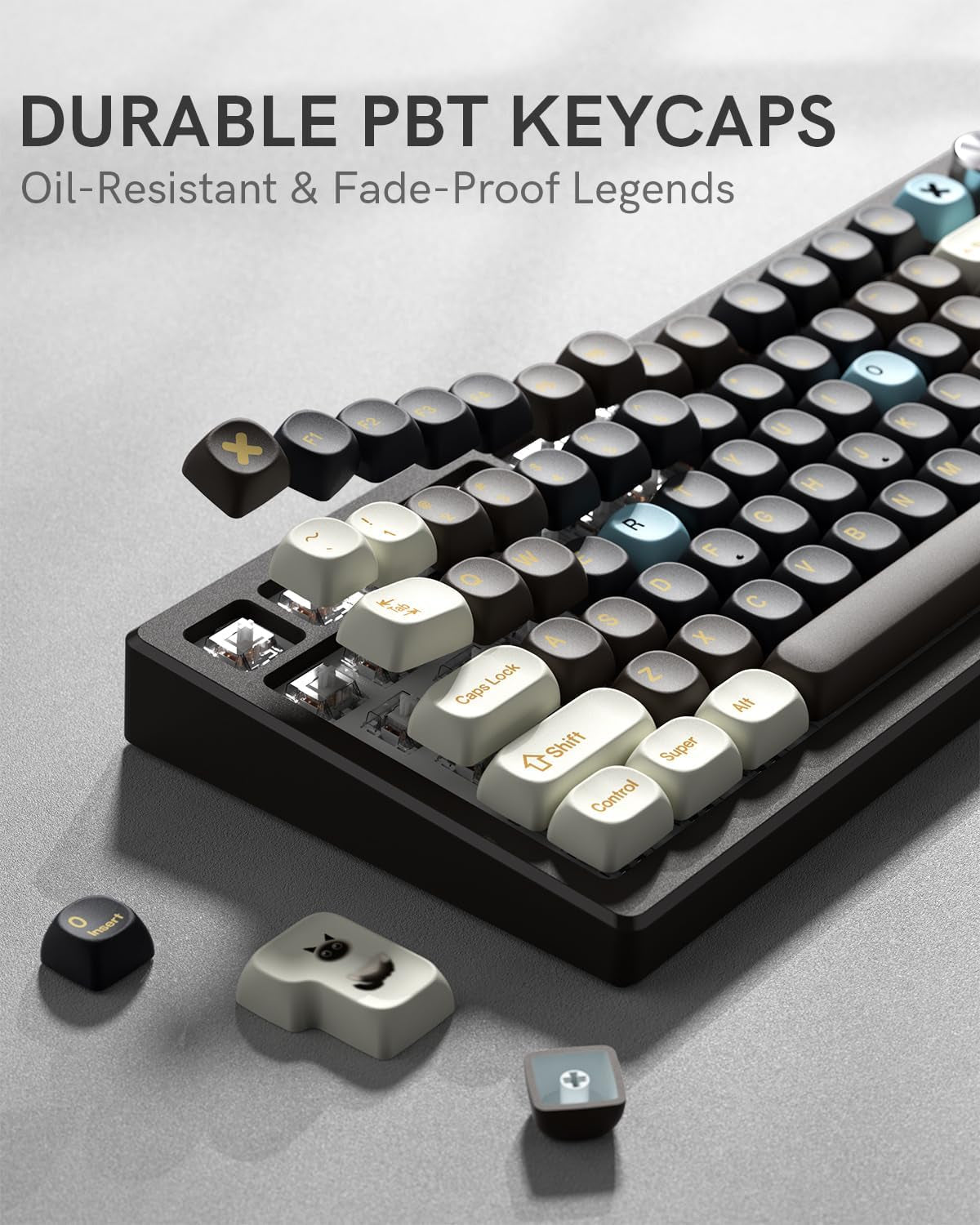 MOA Profile PBT Keycaps,132 Keys Janese Style Keycap Set with Cute Icons, Dye-Sublimation, MOA Profile,Cream Brown Theme for Most 60% 65% 75% 80% 100% US Layout Cherry MX Switches Mechanical Keyboard