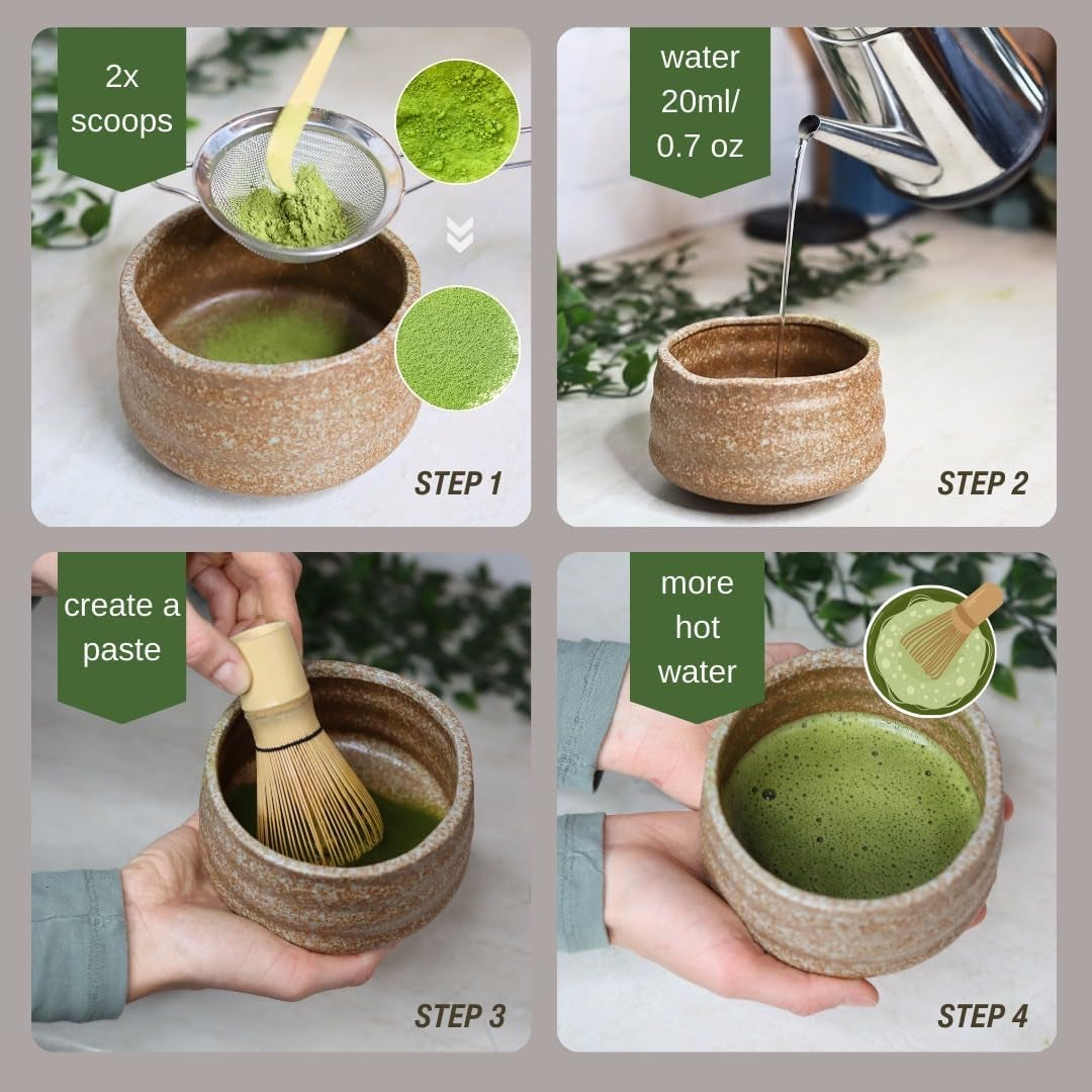 8Pcs Traditional Japanese Matcha Tea Set - Matcha Tea Ceremony Kit with Whisk, Bowl, Sifter, Scoop, Scoop Holder, & Cleaning Brush for Matcha Lattes & Ceremonial-Grade Japanese Tea