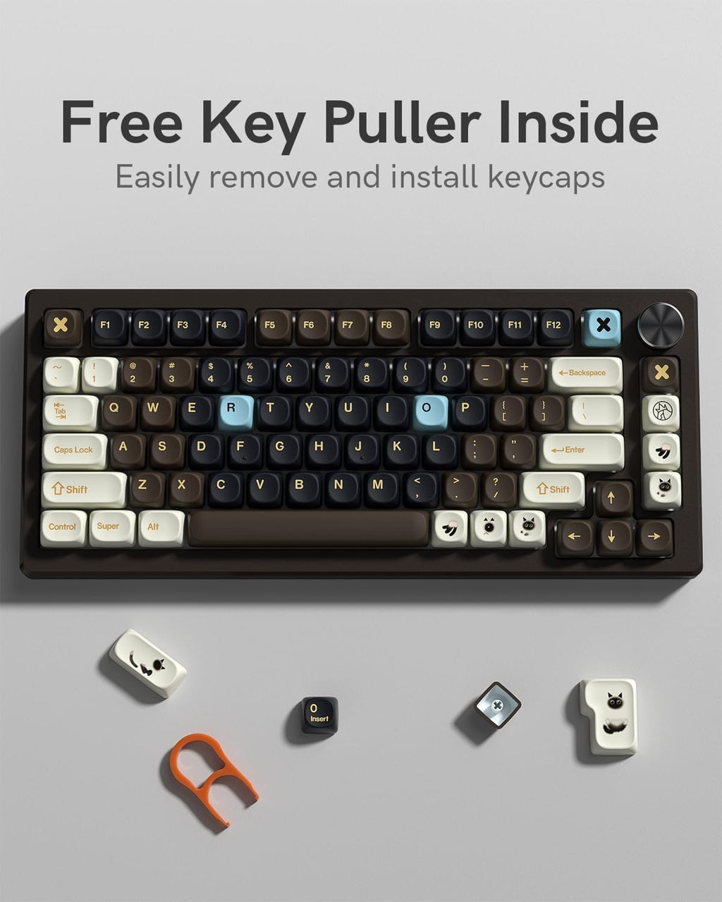MOA Profile PBT Keycaps,132 Keys Janese Style Keycap Set with Cute Icons, Dye-Sublimation, MOA Profile,Cream Brown Theme for Most 60% 65% 75% 80% 100% US Layout Cherry MX Switches Mechanical Keyboard