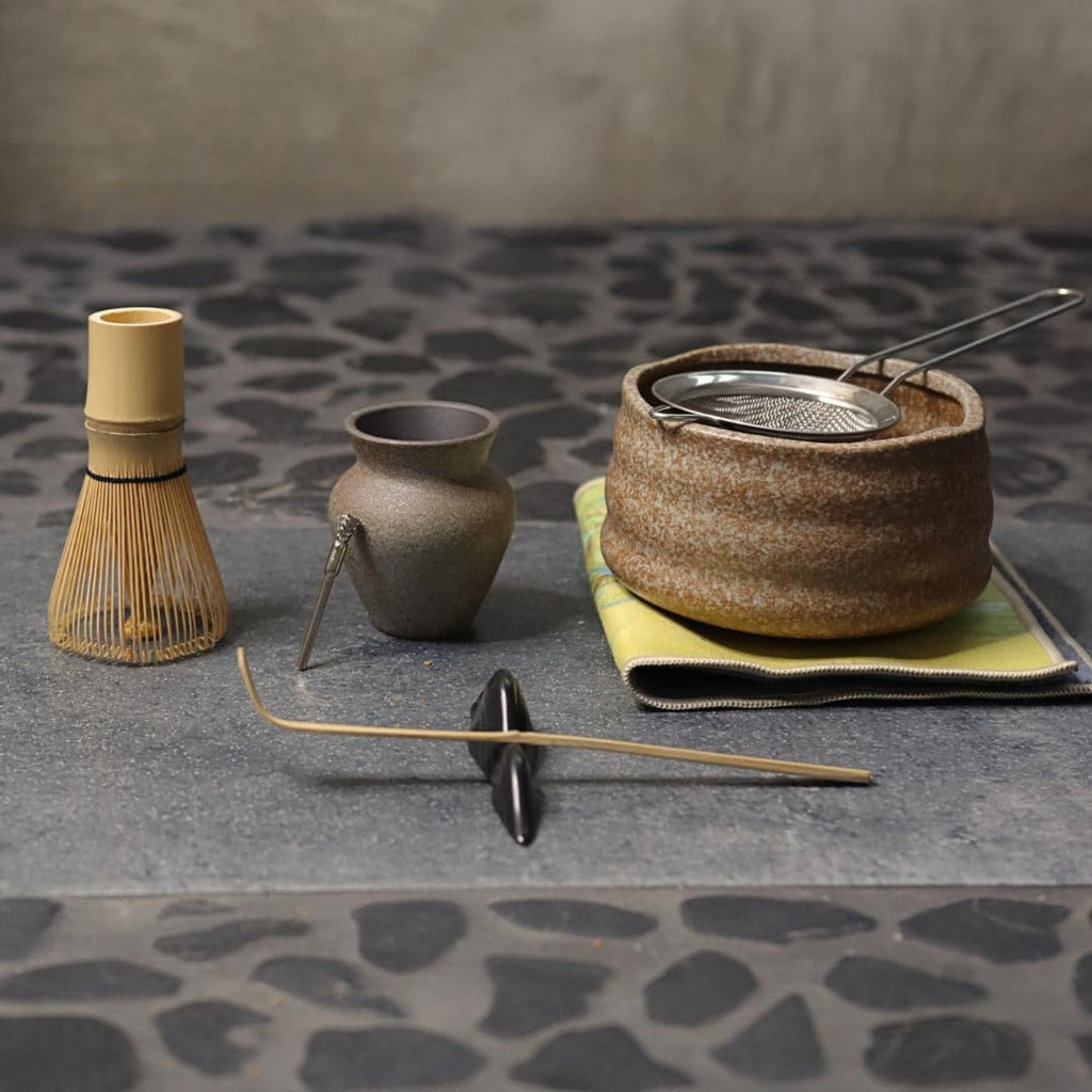 8Pcs Traditional Japanese Matcha Tea Set - Matcha Tea Ceremony Kit with Whisk, Bowl, Sifter, Scoop, Scoop Holder, & Cleaning Brush for Matcha Lattes & Ceremonial-Grade Japanese Tea