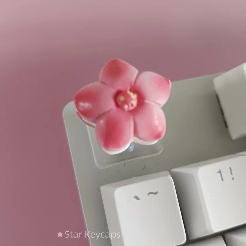 Custom Pink Kawaii Sakura Keyboard Keycaps Flower Artisan Key Caps for Cross Shaft Mechanical Keyboard Game Accessories