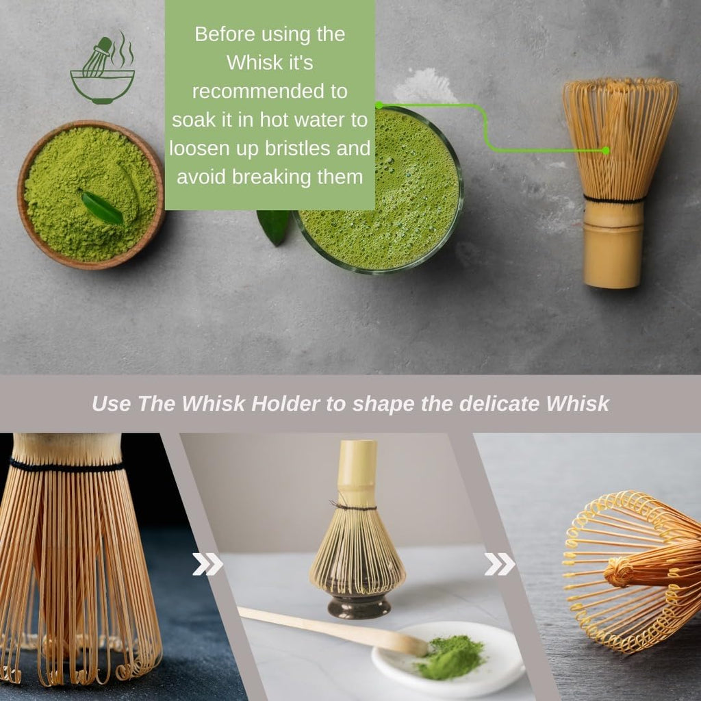 8Pcs Traditional Japanese Matcha Tea Set - Matcha Tea Ceremony Kit with Whisk, Bowl, Sifter, Scoop, Scoop Holder, & Cleaning Brush for Matcha Lattes & Ceremonial-Grade Japanese Tea