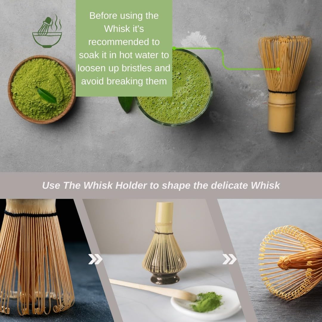 8Pcs Traditional Japanese Matcha Tea Set - Matcha Tea Ceremony Kit with Whisk, Bowl, Sifter, Scoop, Scoop Holder, & Cleaning Brush for Matcha Lattes & Ceremonial-Grade Japanese Tea
