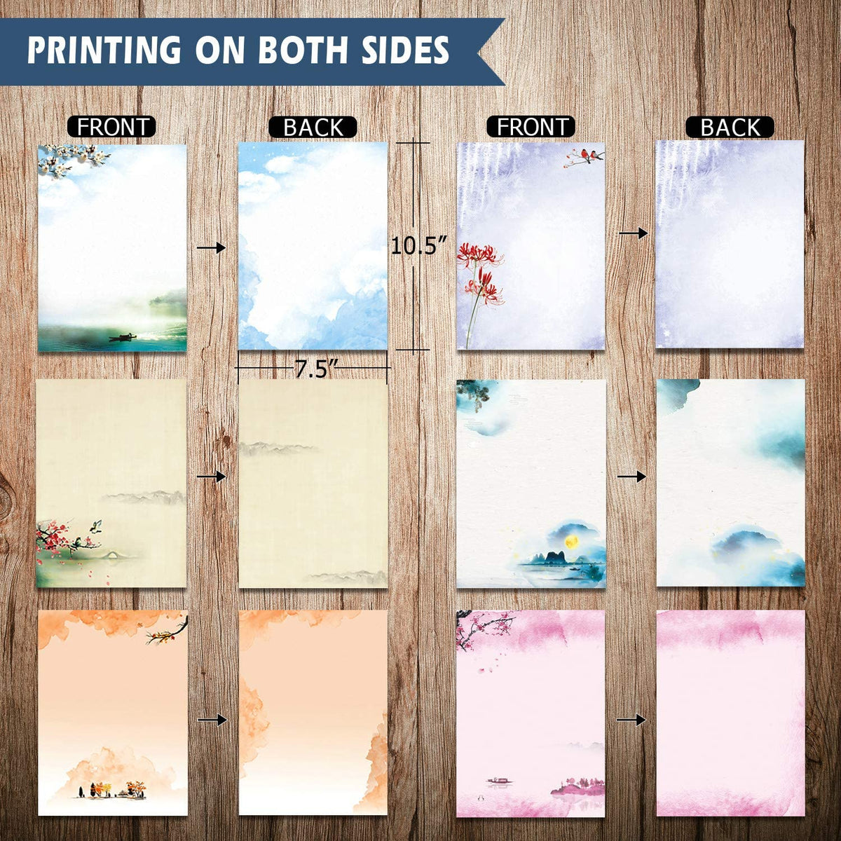 Stationary Set Japanese Stationery Letter Writing Paper, 48 Pack Stationary Paper and Envelopes Set Ink Painting Design - 48 Stationary Papers + 24 Envelopes