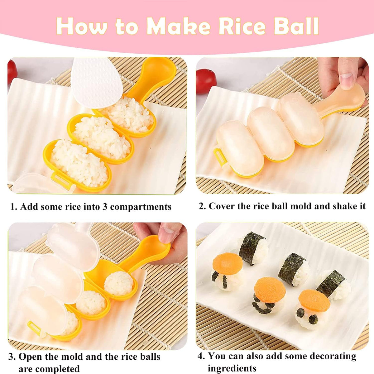 10 Pcs Onigiri Mold Set, Rice Mold Musubi Maker Mold Kit, Non Stick Musubi Maker Press Rice Ball Mold Shaker Donut Shaper Sushi Maker Tool for Kids Bento Lunch and Home DIY