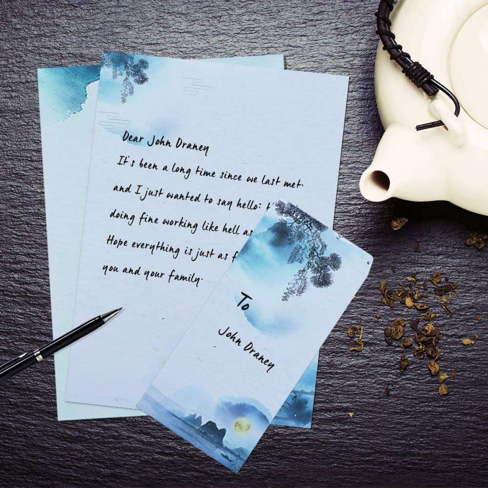 Stationary Set Japanese Stationery Letter Writing Paper, 48 Pack Stationary Paper and Envelopes Set Ink Painting Design - 48 Stationary Papers + 24 Envelopes