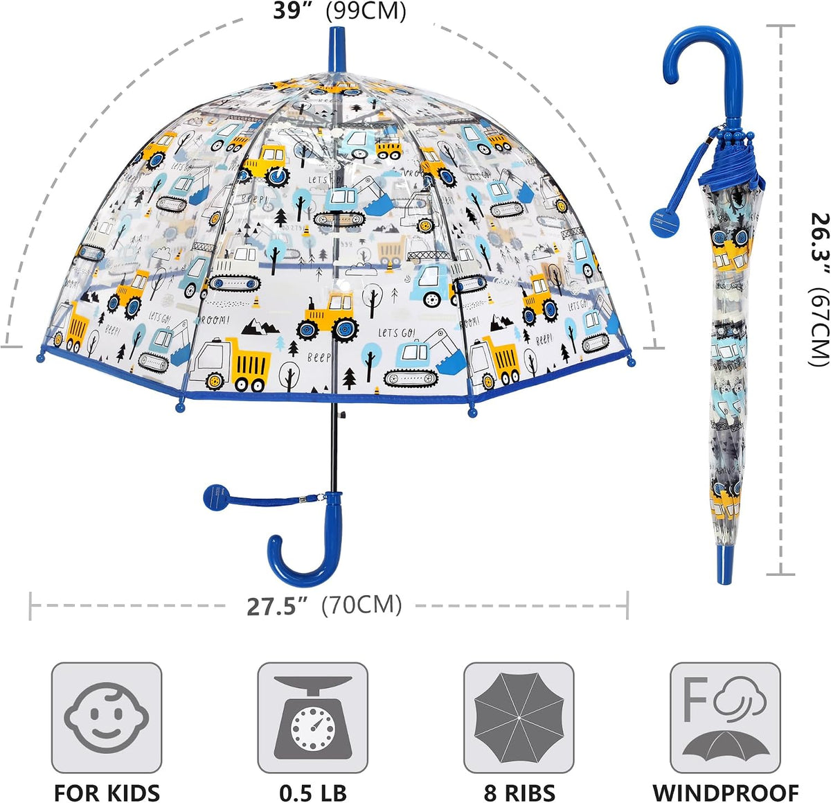 Kids Umbrella Clear Bubble Umbrellas for Rain,Safety Dome Windproof Umbrella for Kid Girls and Boys