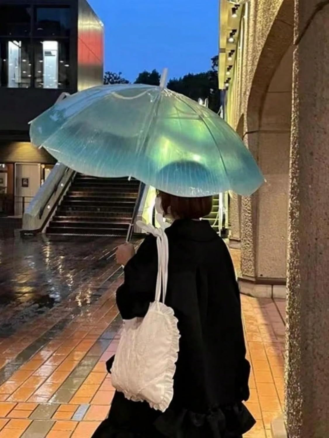 Jellyfish Transparent Umbrella, Romantic Creative Cute Automatic Open J Hook Handle Clear Umbrella Set, Birthday Gift Christmas Gift