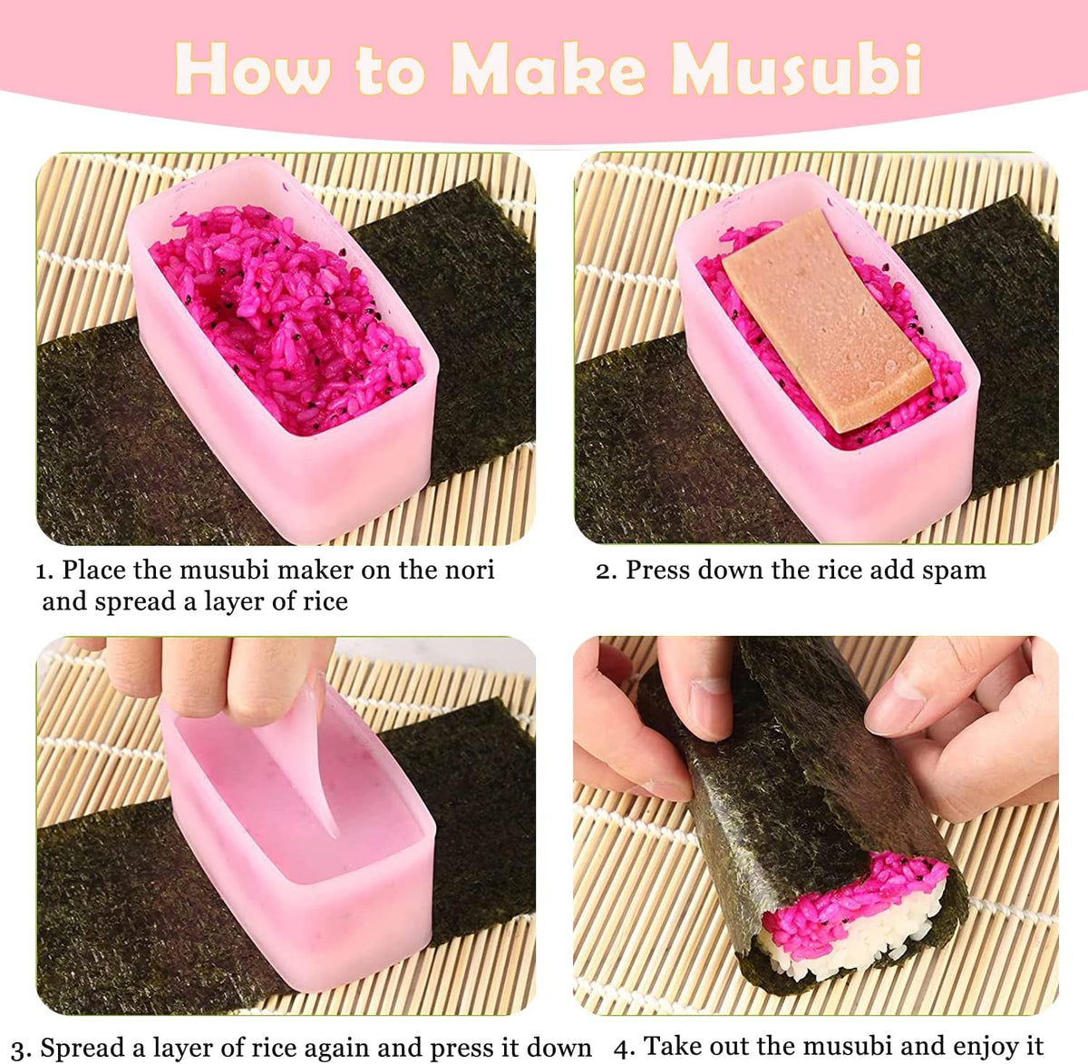 10 Pcs Onigiri Mold Set, Rice Mold Musubi Maker Mold Kit, Non Stick Musubi Maker Press Rice Ball Mold Shaker Donut Shaper Sushi Maker Tool for Kids Bento Lunch and Home DIY