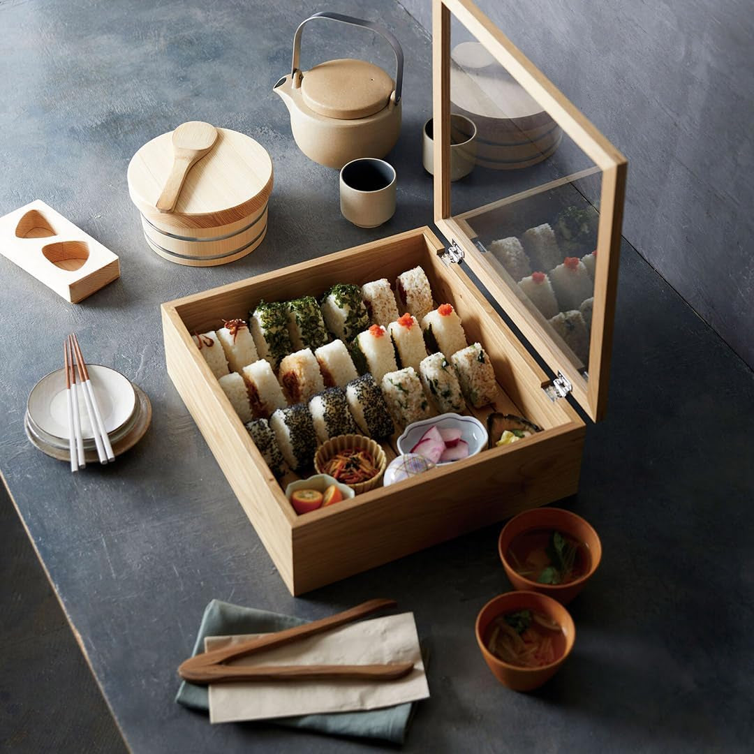 Wooden Onigiri Mold Musubi Maker Japanese Rice Ball Press Hinoki Japanese Cypress Onigiri Mold Tray Made in Japan (Type1 5 Molds)