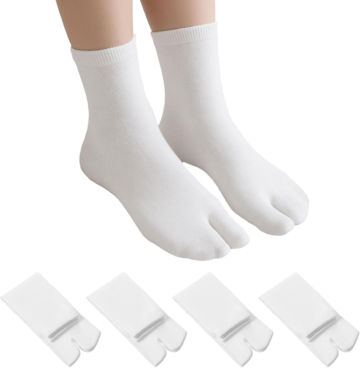 4Pairs Japanese Flip Flop Tabi Socks, Elastic Cotton Split Toe Sock