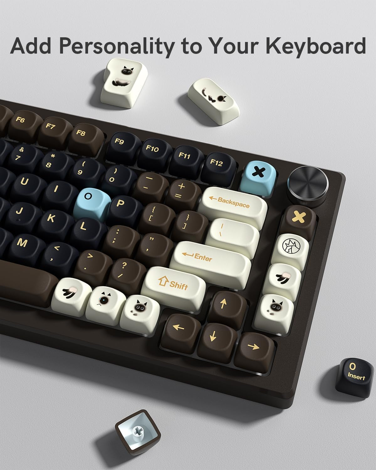 MOA Profile PBT Keycaps,132 Keys Janese Style Keycap Set with Cute Icons, Dye-Sublimation, MOA Profile,Cream Brown Theme for Most 60% 65% 75% 80% 100% US Layout Cherry MX Switches Mechanical Keyboard