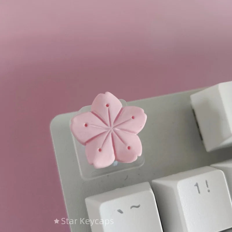 Custom Pink Kawaii Sakura Keyboard Keycaps Flower Artisan Key Caps for Cross Shaft Mechanical Keyboard Game Accessories