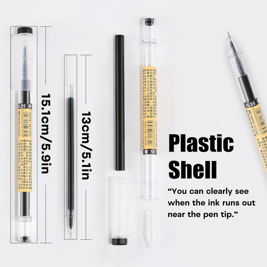 Japanese Style Black Gel Ink Pens, 0.35Mm Extra Fine Point, No Smudge Quick Drying, Japanese Ink Pen for Journal Planners, Thin Notebook Paper, Office School Supplies, 24 Pack, Writing Drawing
