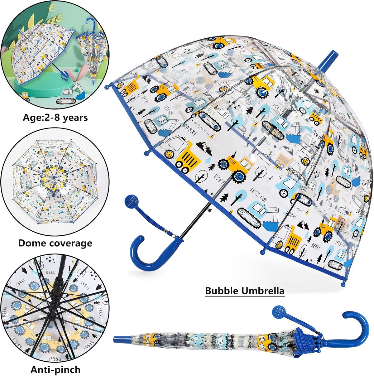Kids Umbrella Clear Bubble Umbrellas for Rain,Safety Dome Windproof Umbrella for Kid Girls and Boys