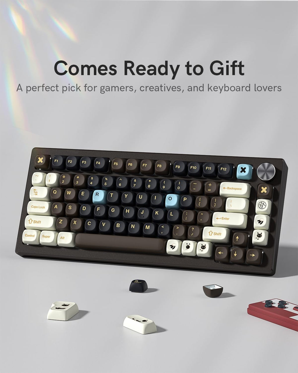 MOA Profile PBT Keycaps,132 Keys Janese Style Keycap Set with Cute Icons, Dye-Sublimation, MOA Profile,Cream Brown Theme for Most 60% 65% 75% 80% 100% US Layout Cherry MX Switches Mechanical Keyboard