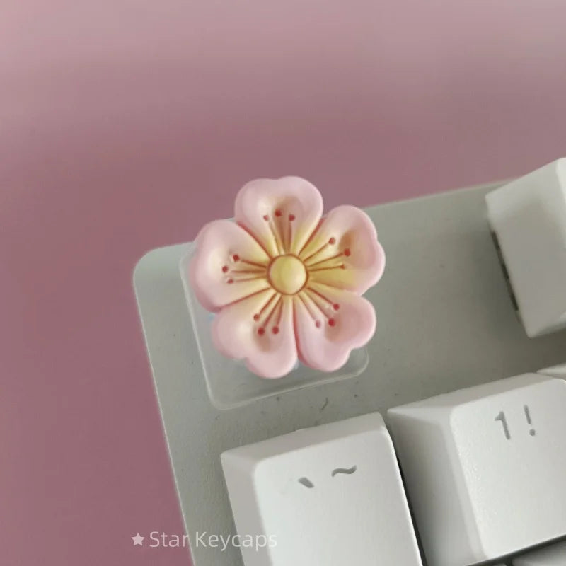Custom Pink Kawaii Sakura Keyboard Keycaps Flower Artisan Key Caps for Cross Shaft Mechanical Keyboard Game Accessories