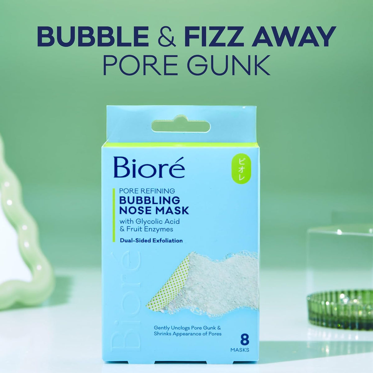 Biore Pore Refining Bubbling Nose Mask, Glycolic Acid Exfoliant, 8 Ct