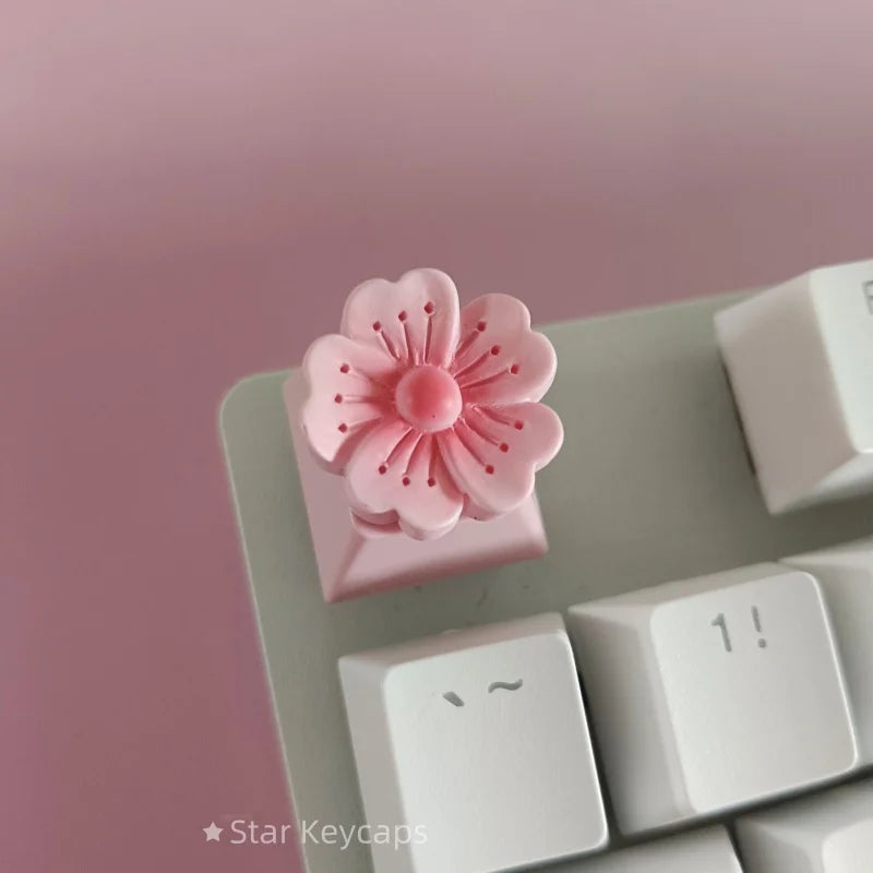 Custom Pink Kawaii Sakura Keyboard Keycaps Flower Artisan Key Caps for Cross Shaft Mechanical Keyboard Game Accessories