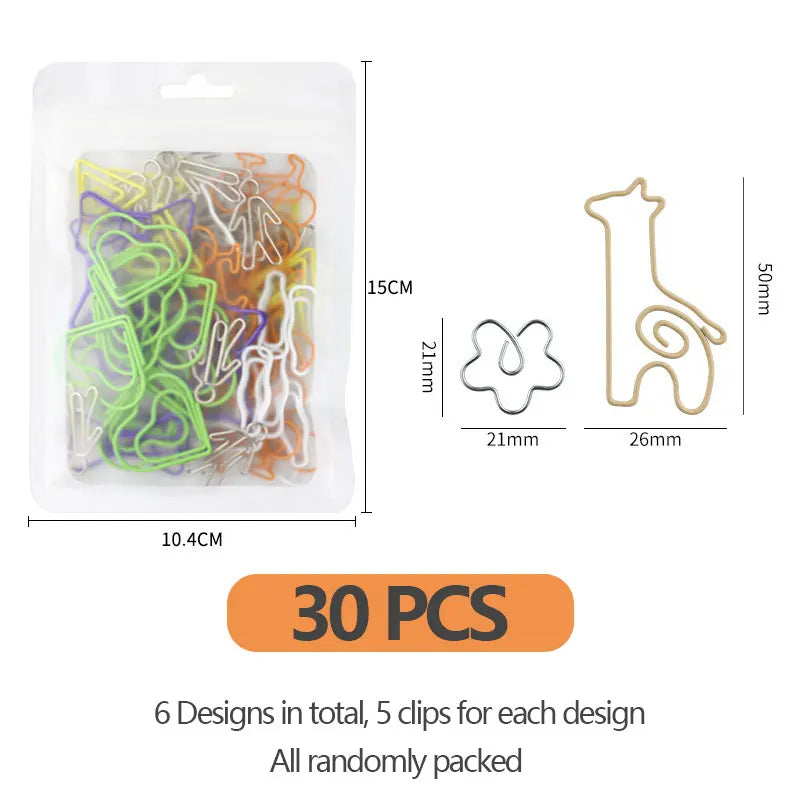 30 PCS Kawaii Paper Clips Bookmark Stationery Scrapbook Gadget School Supplies Office Cute Desk Orgainzer Accessories