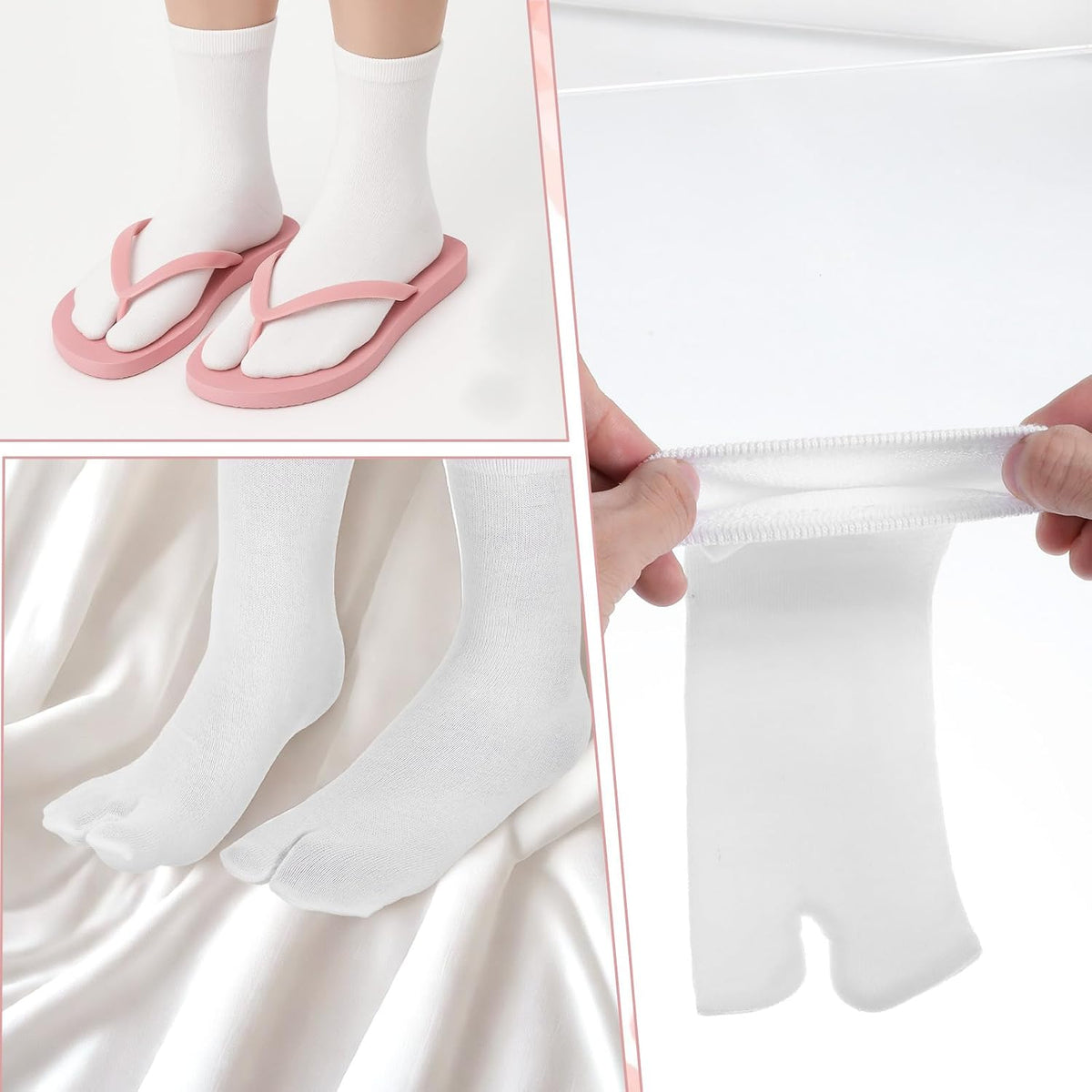 4Pairs Japanese Flip Flop Tabi Socks, Elastic Cotton Split Toe Sock
