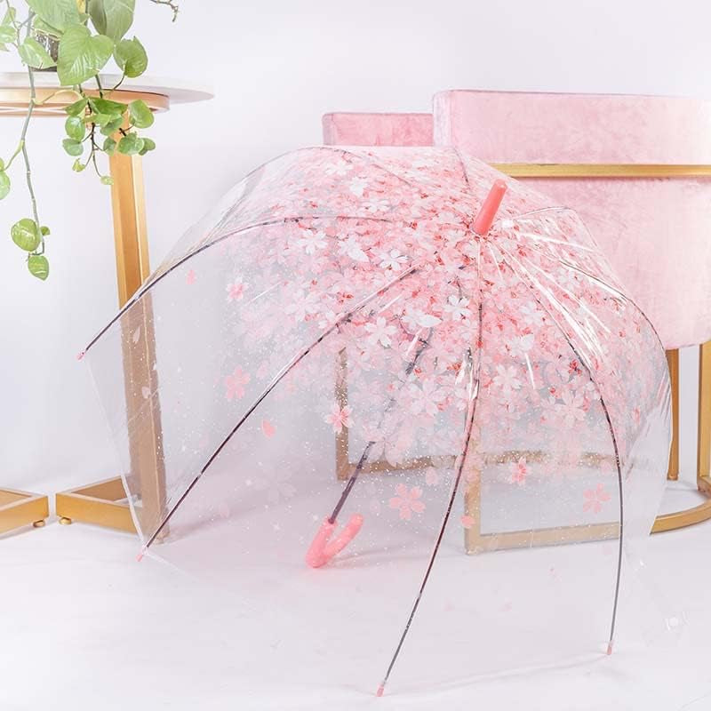 Cherry Blossoms Umbrella Cute Transparent Bubble Umbrella Clear Dome Semi-Automatic Sunny Umbrella for Kids Girls Boys or Women Romantic Windproof Wedding Decoration Umbrella