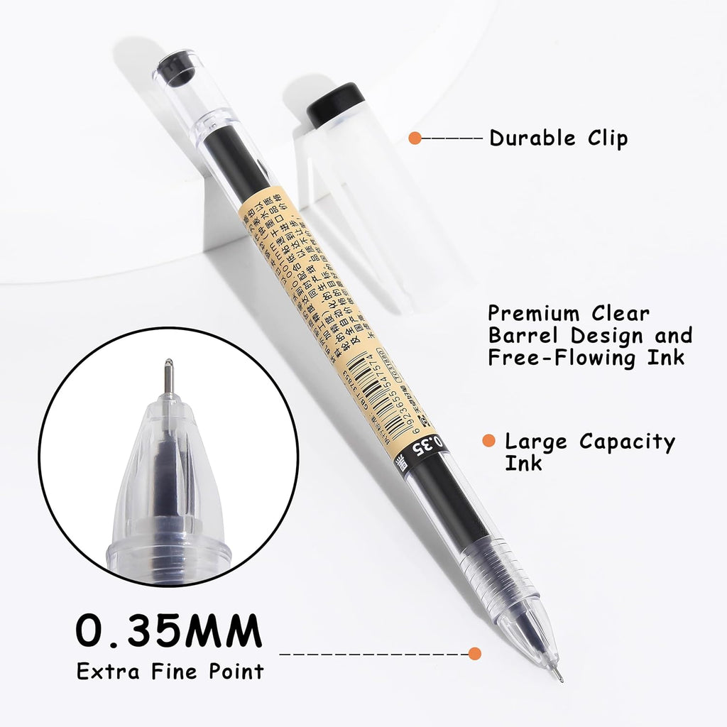 Japanese Style Black Gel Ink Pens, 0.35Mm Extra Fine Point, No Smudge Quick Drying, Japanese Ink Pen for Journal Planners, Thin Notebook Paper, Office School Supplies, 24 Pack, Writing Drawing
