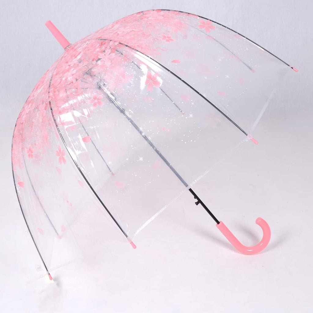 Cherry Blossoms Umbrella Cute Transparent Bubble Umbrella Clear Dome Semi-Automatic Sunny Umbrella for Kids Girls Boys or Women Romantic Windproof Wedding Decoration Umbrella