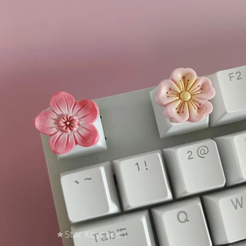 Custom Pink Kawaii Sakura Keyboard Keycaps Flower Artisan Key Caps for Cross Shaft Mechanical Keyboard Game Accessories