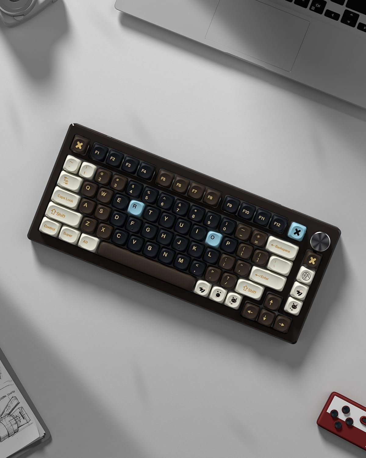 MOA Profile PBT Keycaps,132 Keys Janese Style Keycap Set with Cute Icons, Dye-Sublimation, MOA Profile,Cream Brown Theme for Most 60% 65% 75% 80% 100% US Layout Cherry MX Switches Mechanical Keyboard