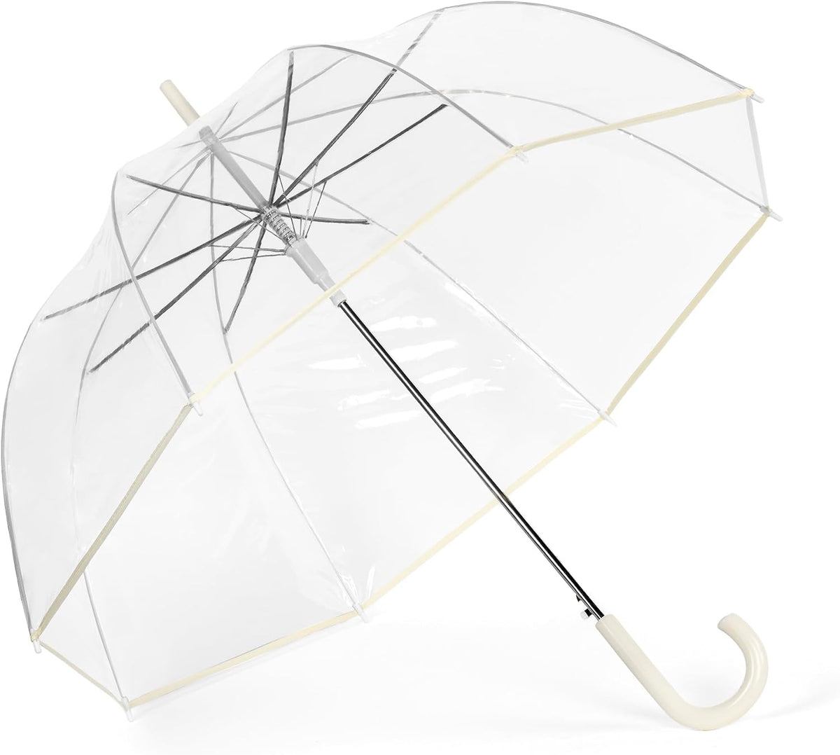 Clear Bubble Umbrella, Auto Open, See-Through, Ivory Trim