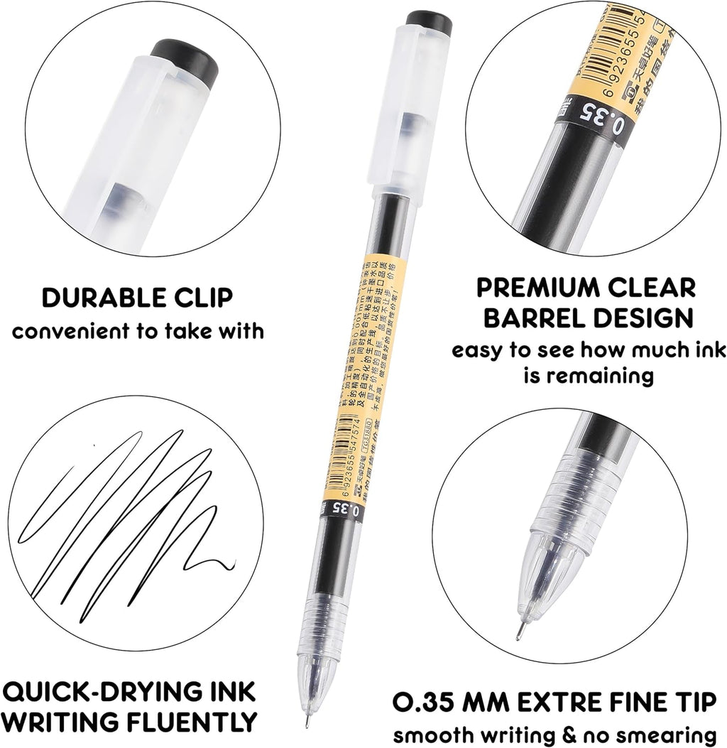 Japanese Style Black Gel Ink Pens, 0.35Mm Extra Fine Point, No Smudge Quick Drying, Japanese Ink Pen for Journal Planners, Thin Notebook Paper, Office School Supplies, 24 Pack, Writing Drawing