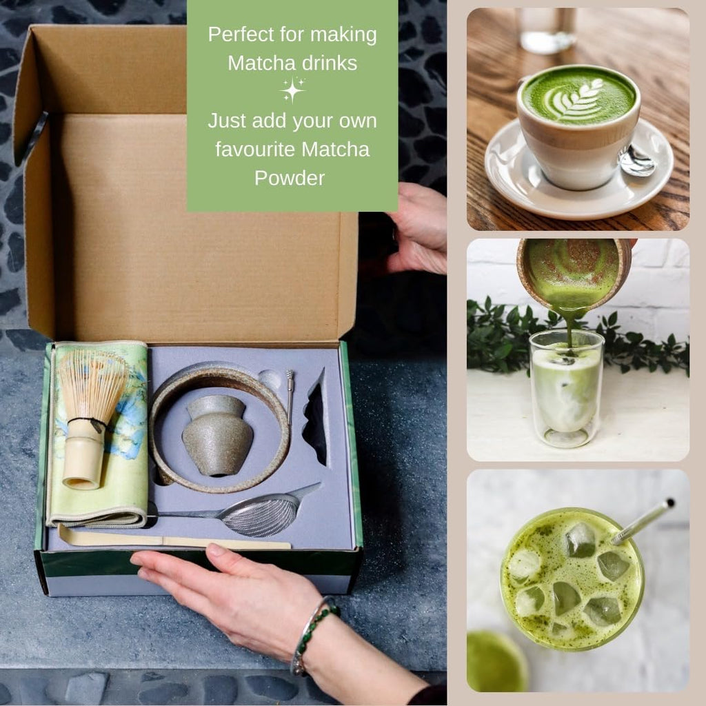 8Pcs Traditional Japanese Matcha Tea Set - Matcha Tea Ceremony Kit with Whisk, Bowl, Sifter, Scoop, Scoop Holder, & Cleaning Brush for Matcha Lattes & Ceremonial-Grade Japanese Tea