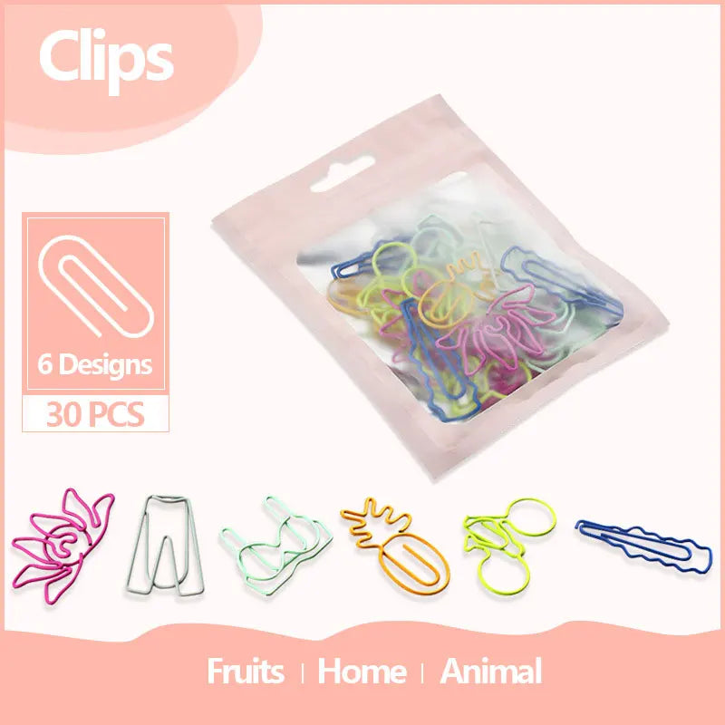 30 PCS Kawaii Paper Clips Bookmark Stationery Scrapbook Gadget School Supplies Office Cute Desk Orgainzer Accessories