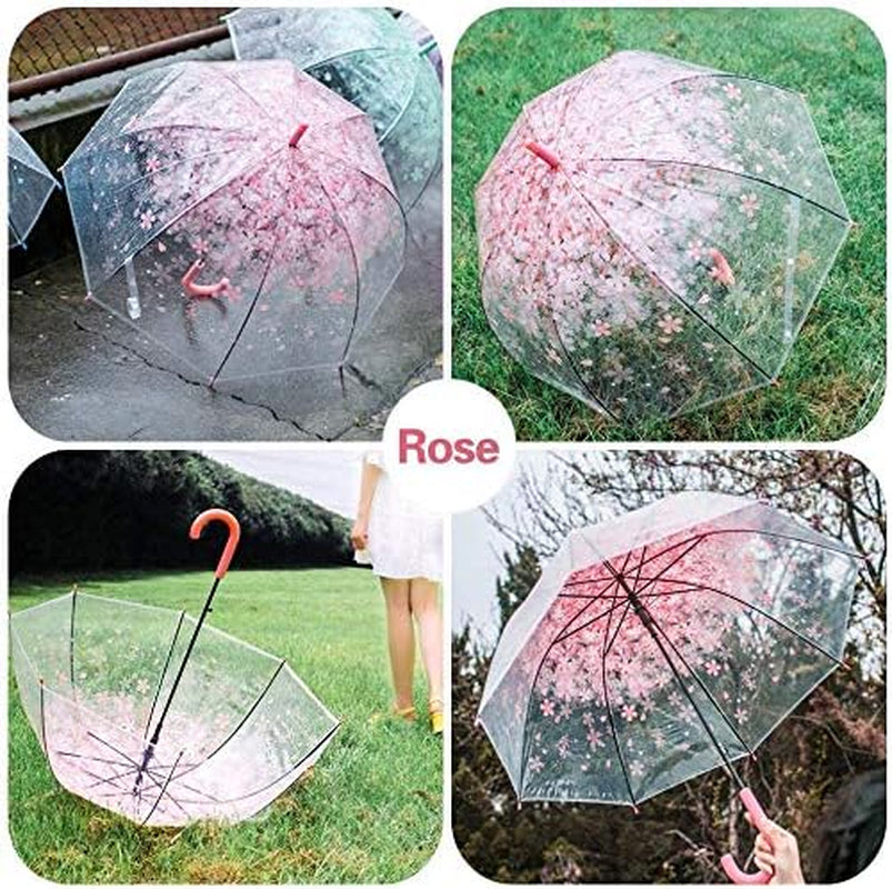 Cherry Blossoms Umbrella Cute Transparent Bubble Umbrella Clear Dome Semi-Automatic Sunny Umbrella for Kids Girls Boys or Women Romantic Windproof Wedding Decoration Umbrella