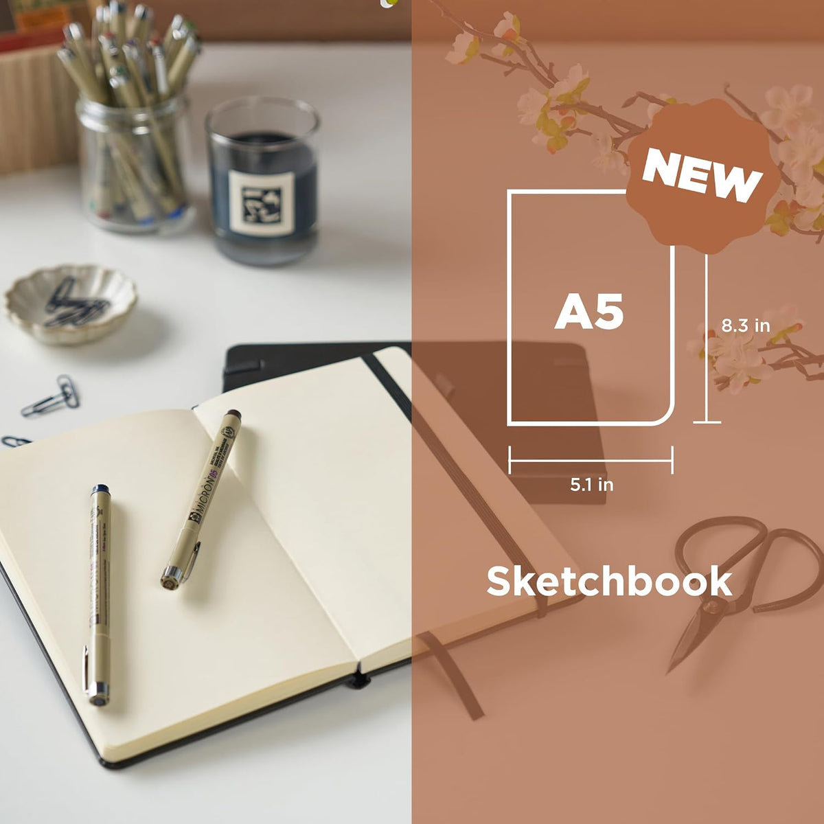 A5 Sketchbook & Pigma Micron Bundle, 3-Pack Fineliner Pen Set
