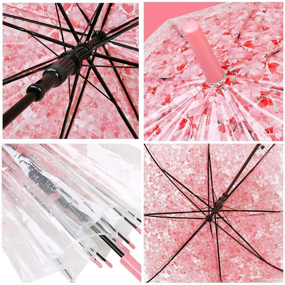 Cherry Blossoms Umbrella Cute Transparent Bubble Umbrella Clear Dome Semi-Automatic Sunny Umbrella for Kids Girls Boys or Women Romantic Windproof Wedding Decoration Umbrella