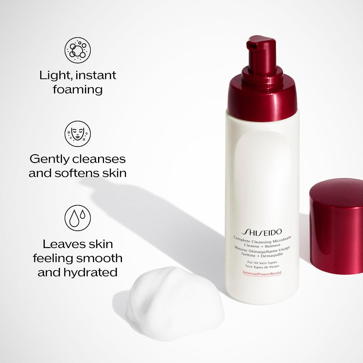 Shiseido Complete Cleansing Microfoam - 180 Ml - Light, Oil-Free Foaming Cleanser for Smooth, Hydrated Skin - Softens & Removes Impurities