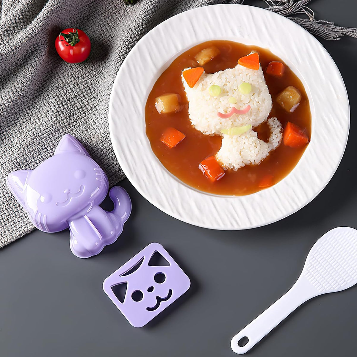 Cat Onigiri Mold - Sushi Making Kit, Cute Cartoon Rice Ball Mold, Kid Lunch Bento Accessories, Seaweed Embossed Board