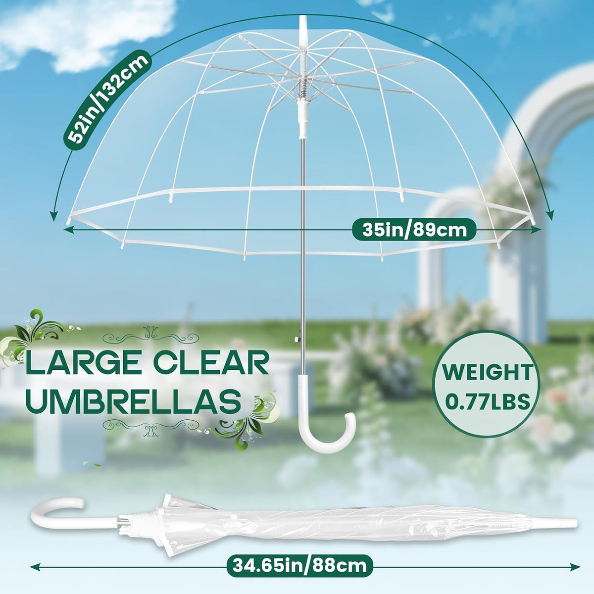 52 Inch Large Canopy Clear Bubble Umbrellas, High-Visibility Rain Umbrella